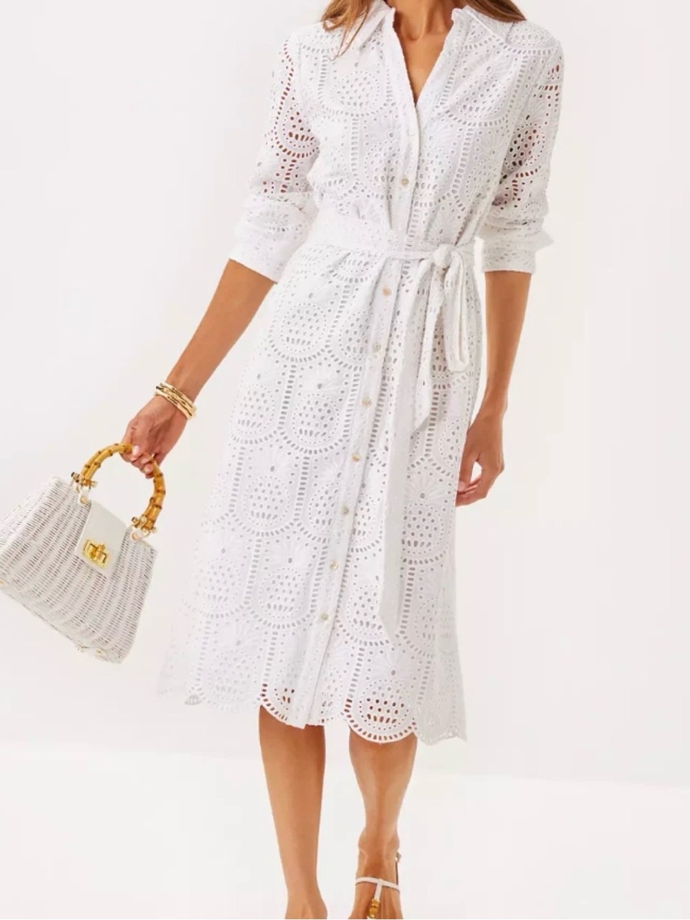 Lilly Pulitzer White Eyelet Eira Midi Shirt Dress with Self Tie